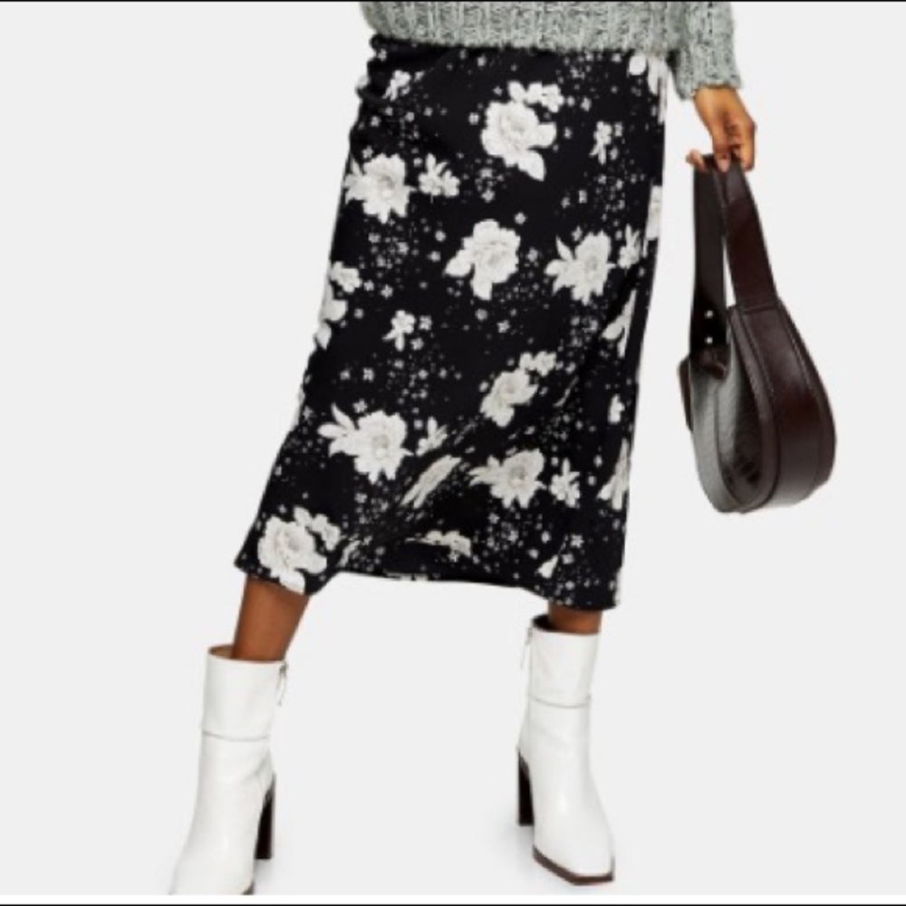 NWT Topshop Floral Print Bias Midi Skirt
